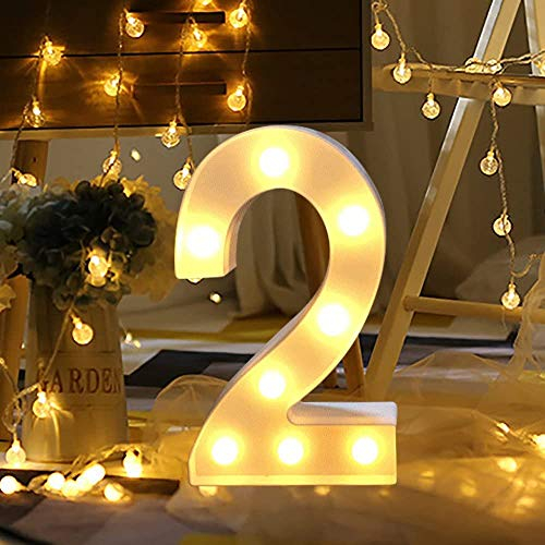 Guijiyi LED Zahlen Lampe Nummer Beleuchtete Ziffern 0 1 2 3 4 5 6 7 8 9,Warm Weiße Lichter Dekoration Lichter Festzelt Licht, Led dekoration für Geburtstag Party Hochzeit & Urlaub Haus Bar (2)