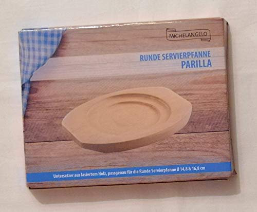 Michelangelo Untersetzer aus lasiertem Holz, passgenau für die Runde Servierpfanne Parilla Durchmesser 14,8 und 16,8 cm