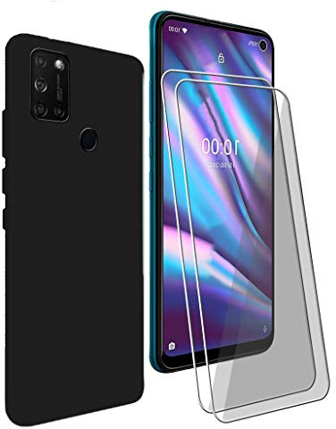 CXKJ Handyhülle für Wiko View 5 Plus (6.55 Zoll) Silikon Hülle + [2 Stück] Schutzfolie,Schwarz TPU Weiche Schutzhülle Bumper Case Handyhülle mit 9H Gehärtetes Glas Film - Schwarz