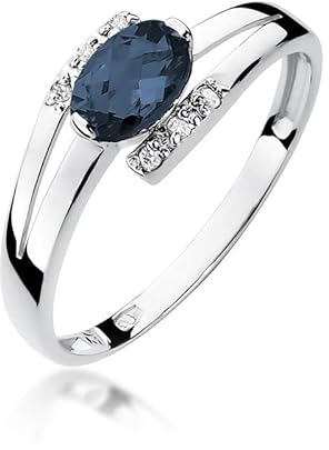 Damen Ring 585 14k Gold Weißgold echt Saphir Edelstein Diamanten Brillanten