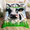 feelyou Großes Kuh-Bettwäsche-Set White Daisy Blossom Green Grass 200 x 200 cm Bauernhof-Tier-Bettwäsche-Set für Kinder und Teenager, 3-teilig, Reißverschluss, Mikrofaser