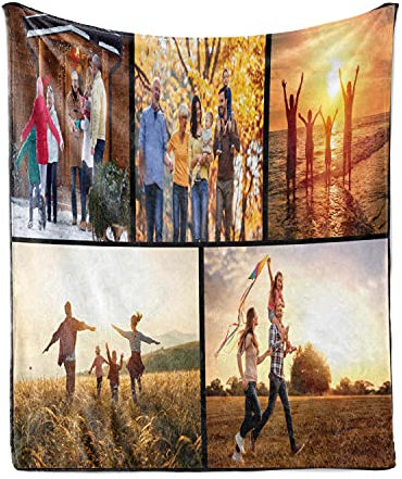 Geschenkelampe Fotodecke 150x200 mit eigenem Foto - Bedruckte Kuscheldecke - personalisiertes Fotogeschenk für Weihnachten - Decke mit Collage (5 Photos, 200 x 150 cm)