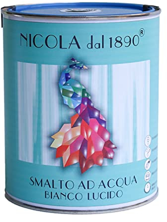 NICOLA VERNICI Smalto Acrilico a Base di Acqua, Per Interni ed Esterni, Made in Italy, Bianco Lucido - Formato 1 lt