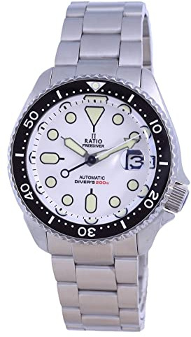 RATIO FreeDiver White Dial Sapphire Crystal Stainless Steel Automatic RTB209 200M Men's Watch