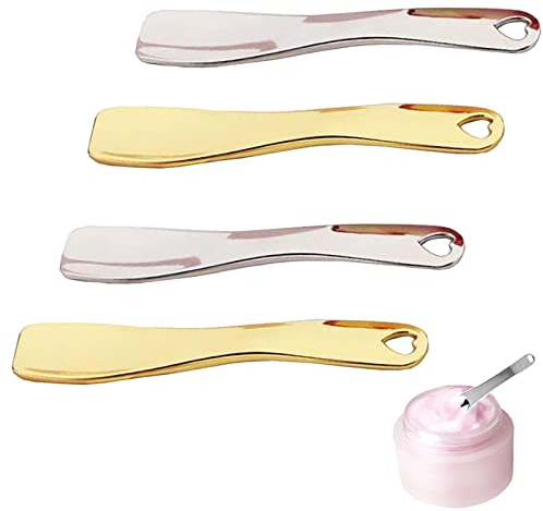 lankai 4 Piezas Cuchara de Belleza de Metal, Cosmética Scoops Espátula, Cuchara de Maquillaje Mini, para Cremas Cosméticas, Cremas para Los Ojos,Muestreo (Oro, Plata)