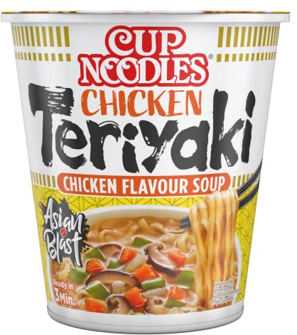 Nissin Cup Noodles – Teriyaki, Einzelpack, Soup Style Instant-Nudeln japanischer Art, mit Hühnerfleisch-Geschmack und Gemüse, schnell im Becher zubereitet, asiatisches Essen (1 x 67 g)