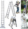 Scala telescopica pieghevole in acciaio inossidabile da 5 m con stabilizzatore, scala estensibile con telaio da 2,5 m + 2,5 m, carico massimo 150 kg, certificato EN131