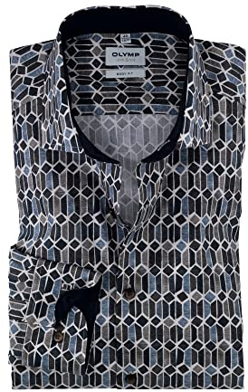 OLYMP Herren Businesshemd Langarm Level Five,Digitaldruck auf Uni,Body fit,Royal Kent,Natur 22,40