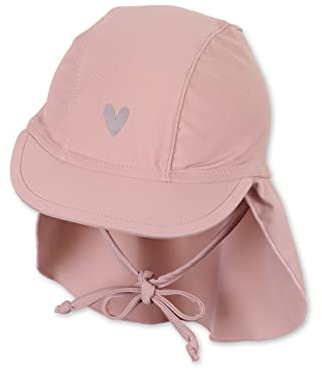 Sterntaler Schirmmütze Herz – UV-Schutz 50+ Baby Mütze mit Nackenschutz & Bindeband – Sonnenmütze mit Herzchen-Druck – Bademode für Schwimmbad und Strand, zartrosa, Größe 47