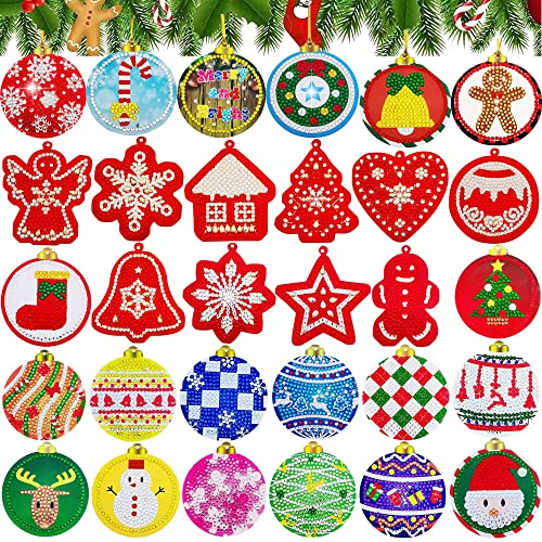 MEIEST 30 PCS Christmas Gem Diamond Art Painting Gift Tags Kit,5D DIY Diamond Mosaic Painting by Numbers Hanging Decoration Labels Kit,Creative Arts and Crafts Set and Handmade Gift