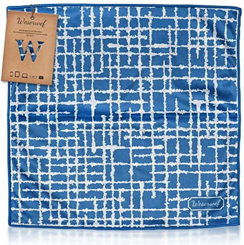Weserwef® XXL Mikrofasertuch Brillenputztücher in Optikerqualität - 30 x 30 cm - zur Reinigung von Brille, Smartphone, Tablet, Kamera. Brillenputztuch, Displaytuch (Blue)