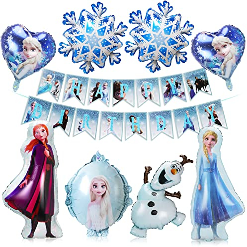Geburtstag Luftballons Mädchen,Geburtstagsparty Deko,9 PCS Luftballon Blau Geburtstag Kit,Schneeflocken Ballons, Folienballons Blau Geburtstagsdeko