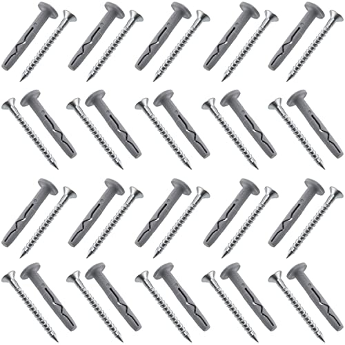 AERZETIX - C65188 - Juego de 20 Tacos clavos/golpe Ø6x40mm con brida + 20 tornillos con cabeza fresada Ø4x45mm - en nylon y acero - para fijación de hormigón ladrillo materiales sólidos taladrado