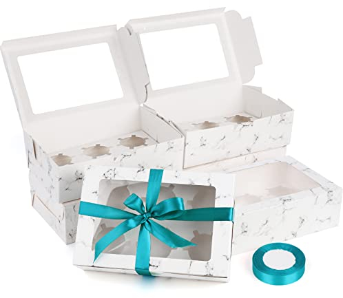 Coptiner 20 Stück Cupcake-Boxen mit Fenster und Einsätzen, Kuchen-Boxen 6 Löcher, Bäckerei-Boxen, Kartonverpackungsbox, Kuchenträgerbehälter für Muffins, Gebäck, Cupcakes, Kekse (Marmor)