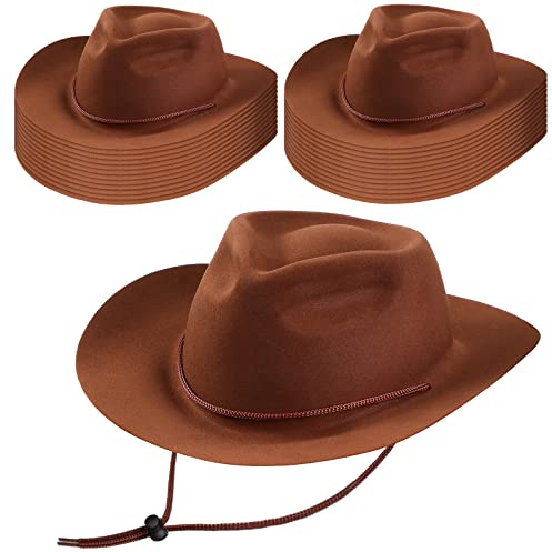 Mepase ,Set di 24 cappelli da cowboy in plastica usa e getta, in feltro, a tesa larga, per uomini e donne, feste in costume (marrone)