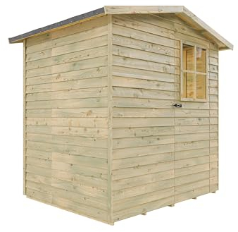 Belladoor Gerätehaus Dortmund 1 | Gartenhaus | Wandstärke 9 mm | Kesseldruckimprägniert | BxTxH: 180 x 145 x 210 cm | Einzeltür mit Lichtausschnitt | Inkl. Dachpappe + Beschläge