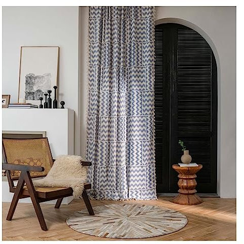 Homxi Gardinen Voile 2er Set 2 x 150W x 160H cm,Voile Gardinen Wohnzimmer Blau Weiß Gestreift und Quasten Ösenvorhang Wohnzimmer
