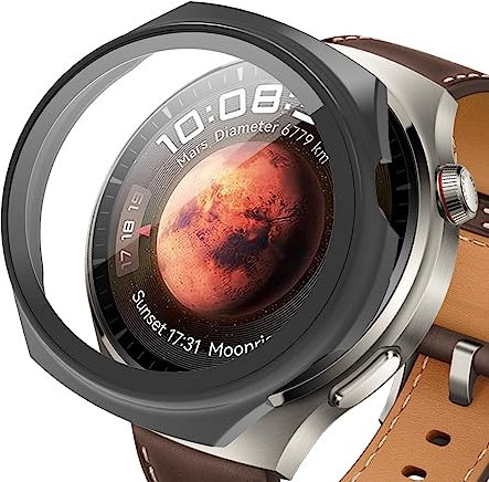 SeNool Custodia Compatibile con Huawei Watch 4 Pro, PC Cover Rigida con Vetro Temperato Protezione di Schermo, [Durezza 9H] Case Compatibile con Huawei Watch 4 Pro - Nero