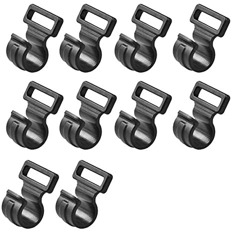 10pcs Tent Hooks Camping Caravan Awning Tent Pole Plastic Inner C Clips Durable Climbing Fishing Equipment, Black, S/M/L (11 * 20 * 6mm)