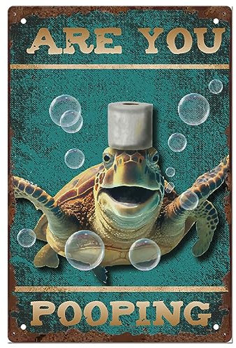 SUPERDANT Metall Blechschild Toilettenschildkröte Vintage Eisenschild Vintage Deko Lustig Are You Pooping Badezimmerdekor Schild Toilette Metall Retro Deko Poster Bauernhaus Dekor Für Kneipen Schild