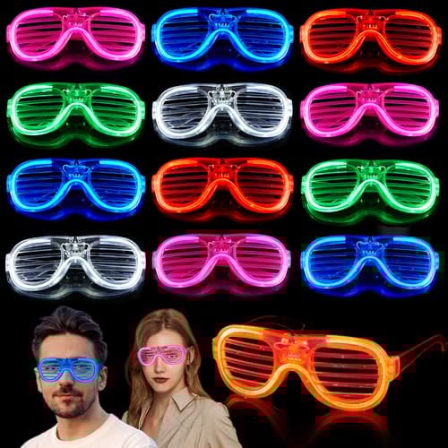 Mikulala 12 Stück Led Brille für Party Neon Partybrille Leuchtbrille Rave Shutter Shades Brille Festival Outfit Partyzubehör für Kindergeschenk