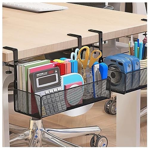 NUODWELL Adjustable Under Desk Drawer Organiser, Mesh Organiser, Large Capacity Under Table Storage Box for Office Home (Black)