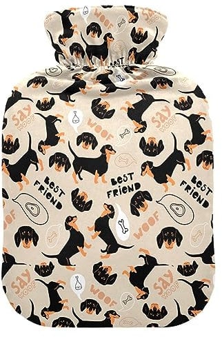 Dachshund Dog Bone Hot Water Bottle with Cover Hot Water Bottles for Pain Relief Water Heating Pad Hot Water Bed Warmer for Period Cramps, 2L