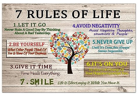WHAOMIOT 7 Rules Of Life Inspirierendes Poster auf Leinwand für Zuhause, Büro, Wandkunst, positive inspirierende Zitate, Wanddekoration, Wandkunst, 61 x 40,6 cm, rahmenlos