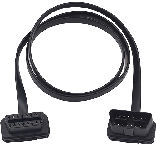 Duttek 16-poliger OBD2 Verlängerungskabel, OBD2 16 poliger Stecker und Buchse Flachkabel für Code-Scanner und alle OBD II Geräte - 1 m