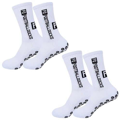 MEMOFYND 2 pares de calcetines deportivos antideslizantes, calcetines de agarre con puntos de goma, absorben el sudor y transpirables, unisex, adecuados para fútbol