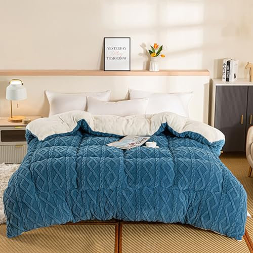 Hmtbet Trapunta Invernale Calda E Morbida, Piumino Gonfio Trapunta Invernale Matrimoniale, Soffice E Morbido Peluche per l'inverno, Alternativa Reversibile,Blu,180x220cm
