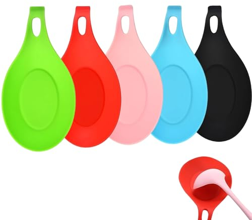 5PCS Silicone Spoon Rests Spoon Rest Kitchen Spoon Holder Kitchen Rest Utensil Rest Dish Tea Spoon Rest Heat Resistant Soup Spoon Rest for Spatulas Spoons Cookware Crab Spoon Holder(5Colors)