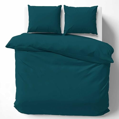 Cotton Castle Bettwäsche Bettgarnitur Bettbezug 100% Baumwolle 135x200 155x220 200x200 200x220, Farbe:Petrol, Größe:200 x 220 cm
