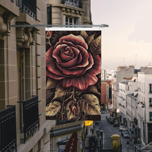 Flagge, 90 x 152 cm, lustige Banner, Gartenflagge, Gothic-Rose, doppelseitiger Druck, Willkommensbanner für Zuhause, Garten, Hof, Rasen, Innen- und Außenbereich, Dekoration