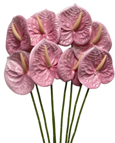Corkwaw Künstliche Anthurium-Blumen, fühlen sich echt an, für Tischdekoration, Arrangement und Brautschmuck, Hochzeit, Festival, Dekoration, Blumenarrangement, Rosa, 8 Stück, RTZJ9036