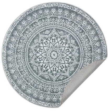 SONGMICS HOME Teppich rund, Outdoor Teppich, Boho, 120 cm d, waschbar, rutschfest, Floral Vintage, für Wohnzimmer, Esszimmer, Schlafzimmer, Optik, Garten, Terrasse, Balkon, anthrazitgrau TAR051G02