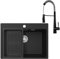 CECIPA Evier Cuisine 1 Bac 60 x 45 cm avec Mitigeur à Ressort, Evier Noir en Granit avec Panie de Vidange, Lavabo Cuisine pour Meubles Bas de 60 cm, avec Siphon Classique et Trop-plein