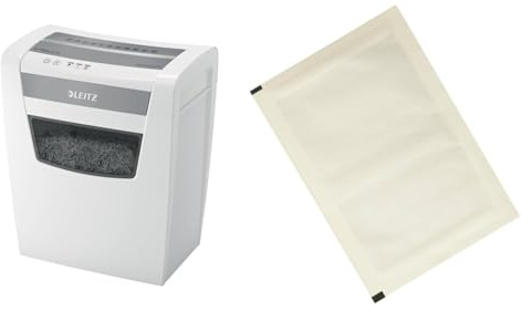 Leitz IQ Office S Aktenvernichter, 14-12 Blatt Kapazität (70-80 g/m²) & Amazon Basics - Schmiermittelblätter für Aktenvernichter, 12er-Pack Automatisch, Mikroschnitt, Weiß