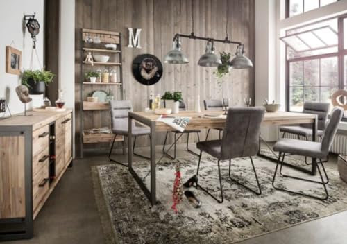 Generisch Esstisch 180 x 90 cm Akazie massiv grau/Metallrahmen - Oli