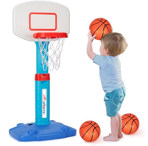 LACCHOUFEE Basketball Hoop Indoor Outdoor Toys for Toddlers 1-3, Kids Basketball Hoop with 3 Balls, Adjustable Mini Basketball Goal, Birthday Sports Toys Gift for Baby Boys Girls Age 1 and Up - Blue