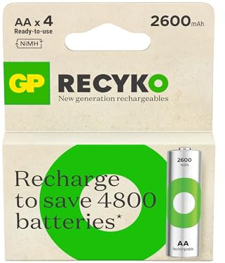 GP Lot de 4 piles rechargeables ReCyko 2600 AA Ni-MH 1,2 V