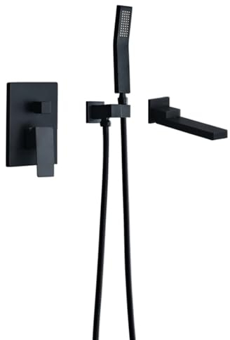 BiaoTeng Badewannenarmatur Unterputz Set Wand Heiß und Kalt 2 Funktionen 360° Drehung Einhebelmischer Badewanne Unterputz Armatur Set Schwarz