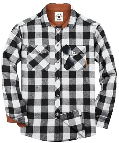 TARAINYA Chemise Flanelle Homme A Carreaux Manches Longues Regular Fit avec Poche Noir Blanc M