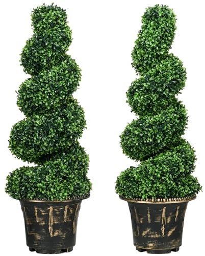 HOMCOM Künstliche Pflanzen 2er-Set, UV-beständige Kunstpflanze im Blumentopf, 90 cm Zimmerpflanze Buchsbaum für Indoor, Outdoor