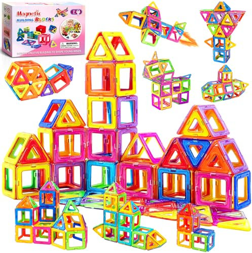 Vautvis Construction Magnetique Enfant, 61 Pièces Bloc de Construction Magnétique, Jeu de Aimantés, Jeu de Construction Magnétique, Briques Magnétiques de Construction pour Garçons et Filles 3-8