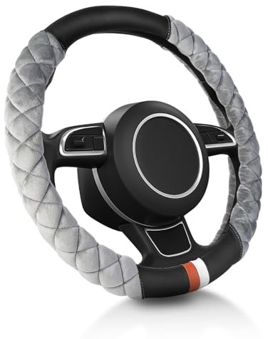 Kwak's Lenkradabdeckung Universal, Flauschige Auto Lenkradabdeckung Winter Zubehör, passt 14.5-15 Zoll Lenkräder(Grau)