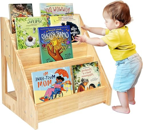 HEYOUTH Libreria Montessoriana per Bambini,porta libri bambini in Legno Naturale,libreria bambini a 5 Livelli,Scaffale libreria,per Camera dei Bambini, Camera da Gioco, Asilo Nido, Scuola