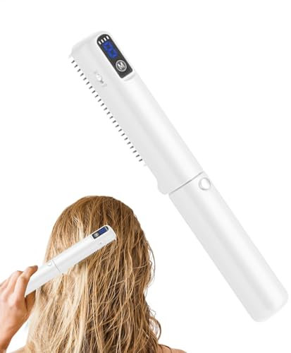 Ruwshuuk Plancha de pelo con cepillo caliente, Plancha de pelo inalámbrica - Plancha de pelo portátil con peine de 3 modos,Herramientas pequeñas para peinar el cabello, plancha para el cabello o