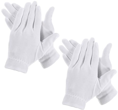 White Cotton Gloves for Dry Hands Moisturizing & Eczema, 2 Pairs Sleep & Spa Treatment Hand Gloves Moisturizing Overnight for Women & Men, Breathable Work Glove for Jewelry Inspection
