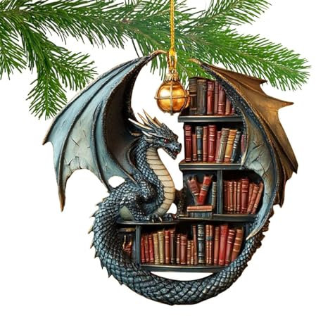 Weihnachtsbaum Drachenform Bücherregal Anhänger | Weihnachtsbaumschmuck Hängedekoration 2D Drachen Bücher Ornament | 2D Acryl Weihnachts Drachen Ornament Für Andenken